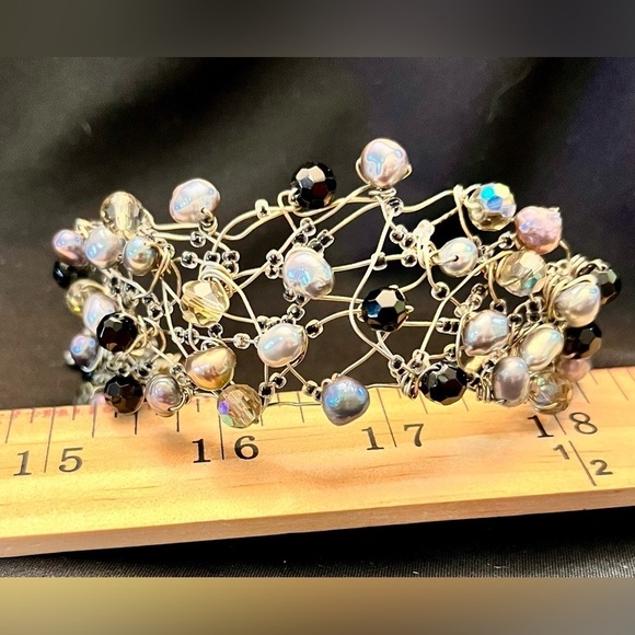 Handmade Wire Wrapped Fresh Water Pearls and Aurora Borealis Beads Bracelet Rare - Picture 14 of 17